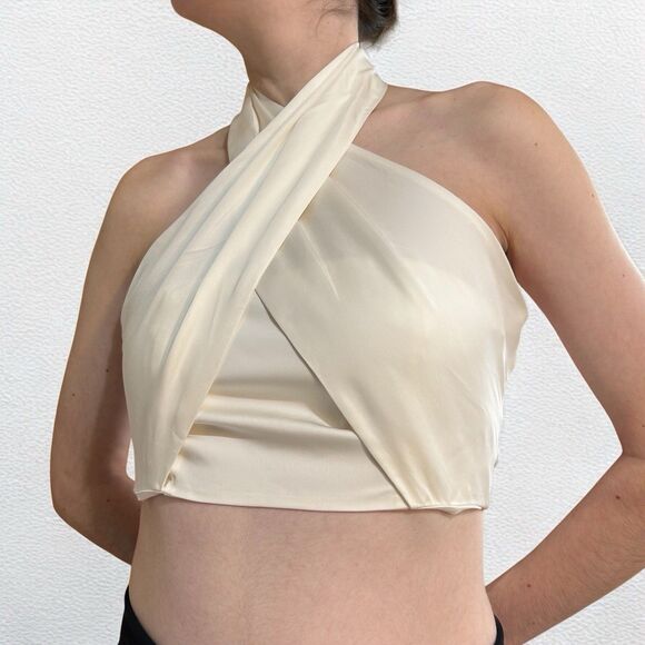 Reiss Cropped Halter Wrap Occasion Top in White Size 4 $170 - Picture 3 of 9